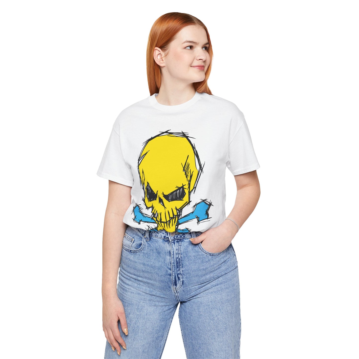 2-Yellow Skull Graphic Design Tee, Skull Shirt, Vintage Tees, Art Design T-Shirt, Vintage Graphic Tee, Art Shirts with Skulls