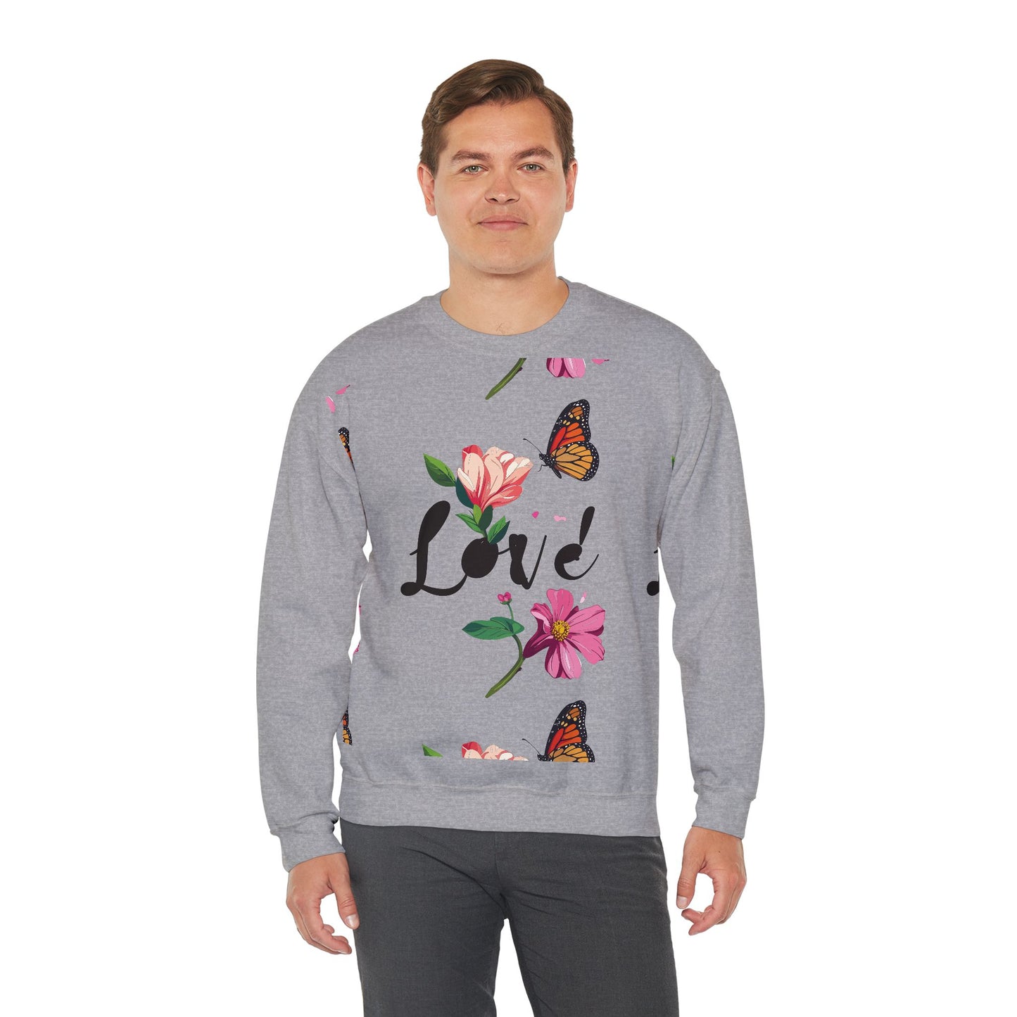 Floral Love Sweatshirt, Floral Butterfly Sweatshirt, Love Sweatshirt, Valentine's Day Sweatshirt, Floral Sweatshirt 120