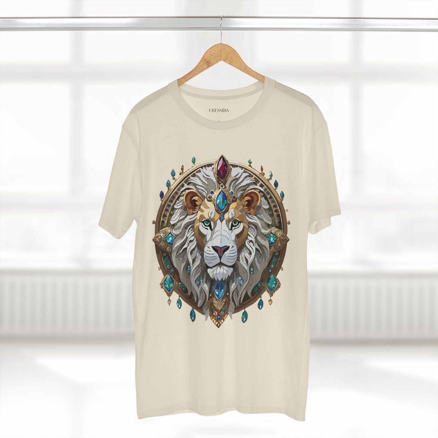 Lion Graphic Unisex 100 Cotton Tee With Unique Animal Golden Medallion Art Design 60