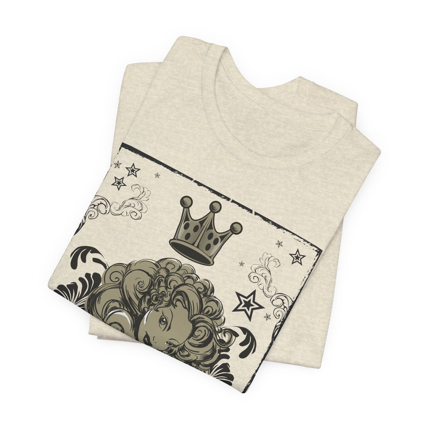 Crown Face Portrait Graphic Tee Vintage Floral Illustration Rock Band T-Shirt