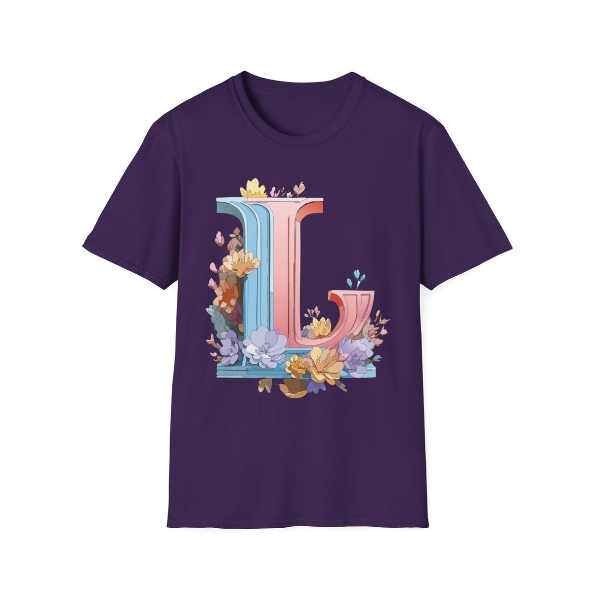 Floral Letter L T-Shirt | Pastel Monogram Tee