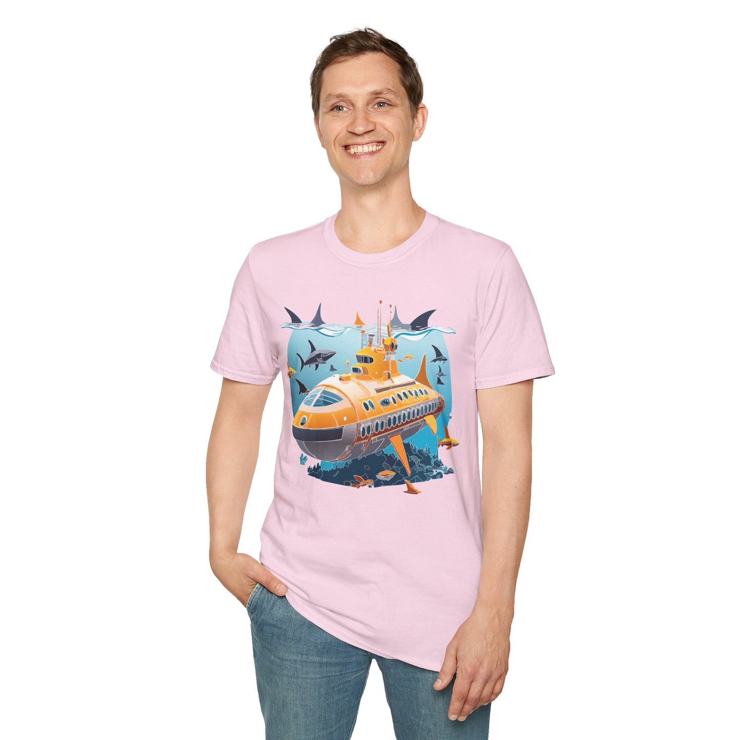 Ocean Themed Unisex Gildan Softstyle 64000 Short Sleeve T Shirt With Ocean Art Design