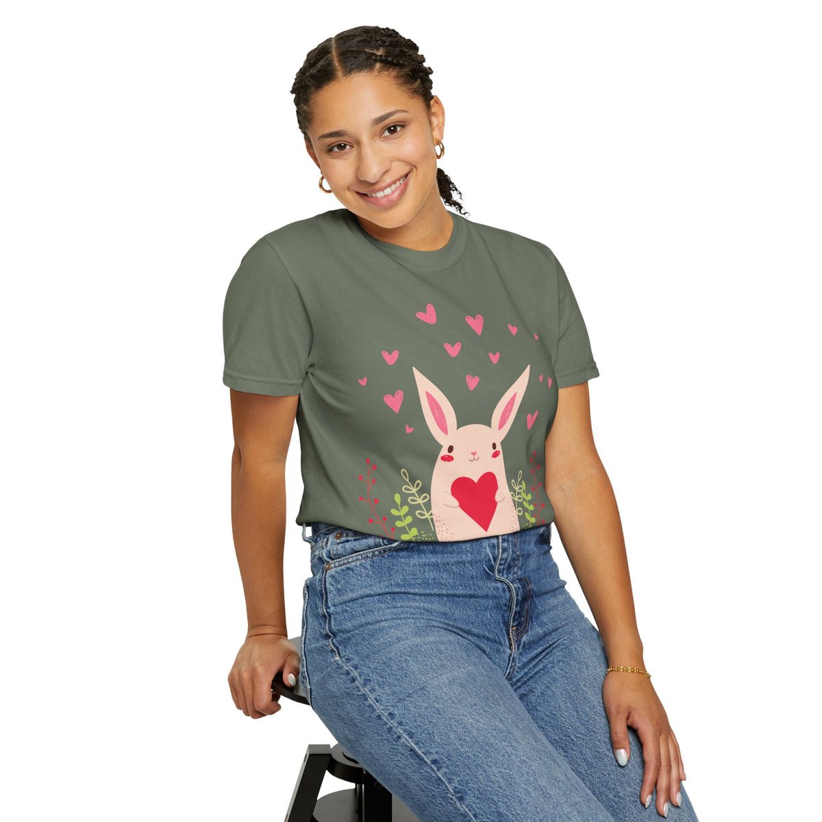 Easter Bunny Heart T-Shirt, Tee Shirt with Easter Signature, T Shirt with Easter Prints, Tee Shirt with Easter Design