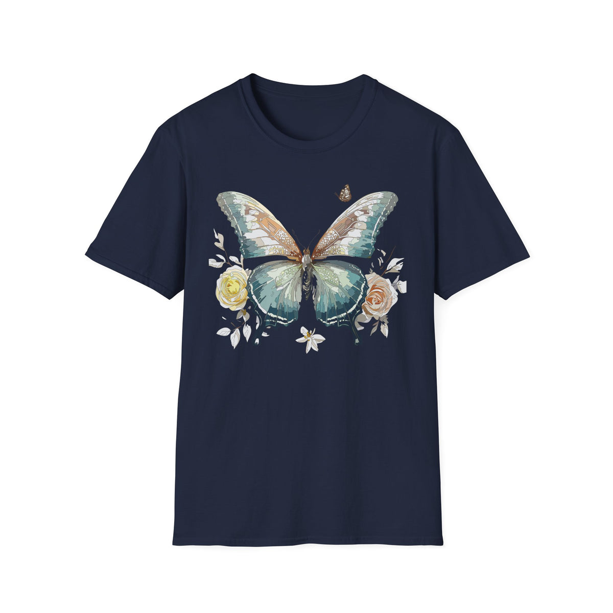 Teal Watercolor Butterfly T-Shirt | Floral Accent Graphic Tee Unisex 100 Cotton Gildan T-Shirt