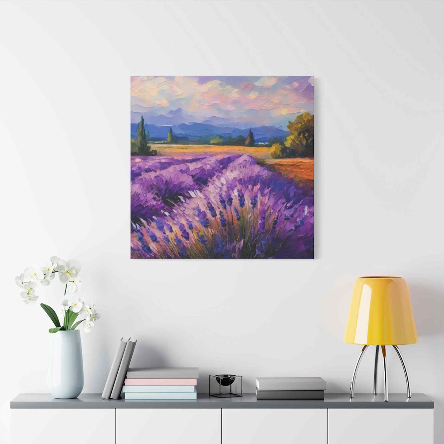 Lavender Landscape Print Canvas, Landscape Oil Paint Print 20x20, 24x24, 30x30, 32x32, 36x36 Art Design Print Non-Frame MC-34
