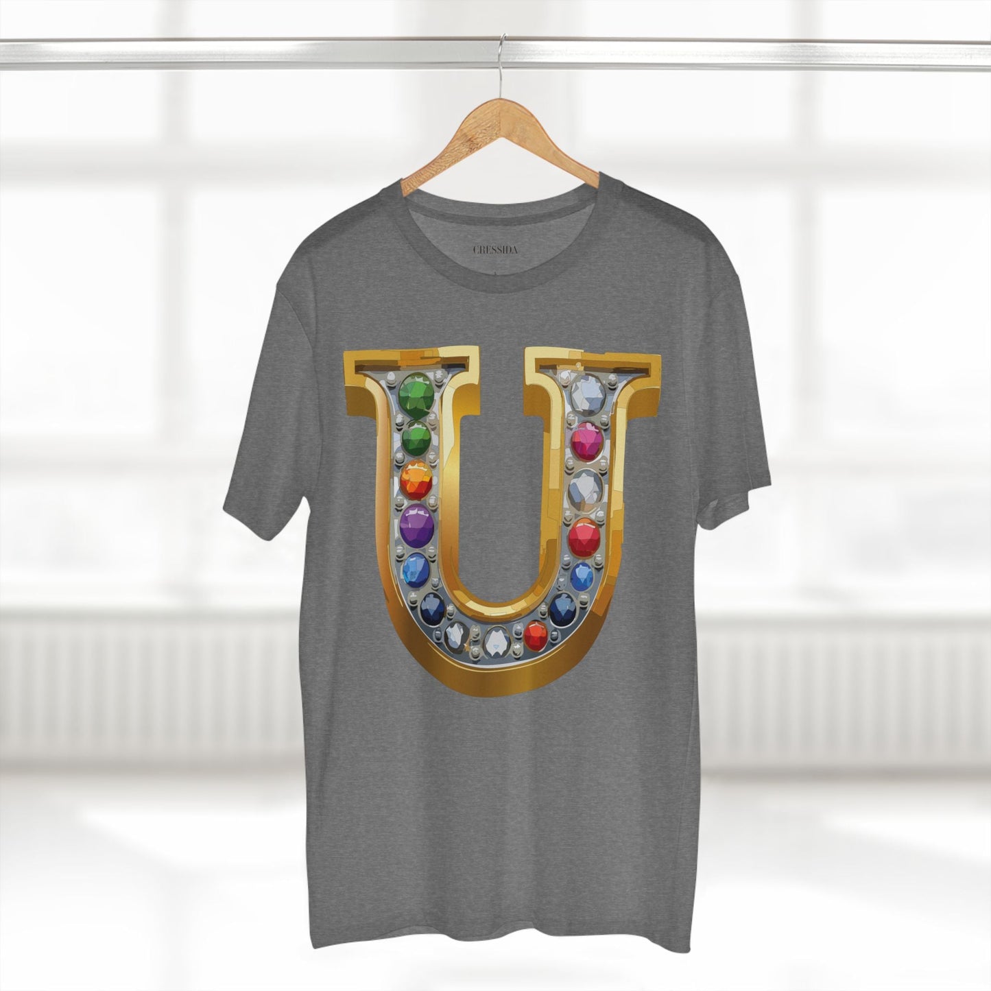 Letter U Graphic Design Tee Unisex 100 Cotton With Antique Gold Letters Artwork T-Shirt