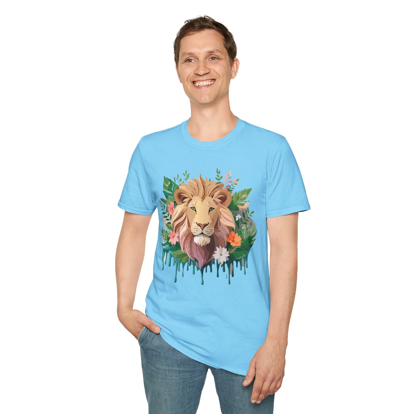 Lion Shirt Unisex Floral Lion Tee Animal Print Short Sleeve Tee