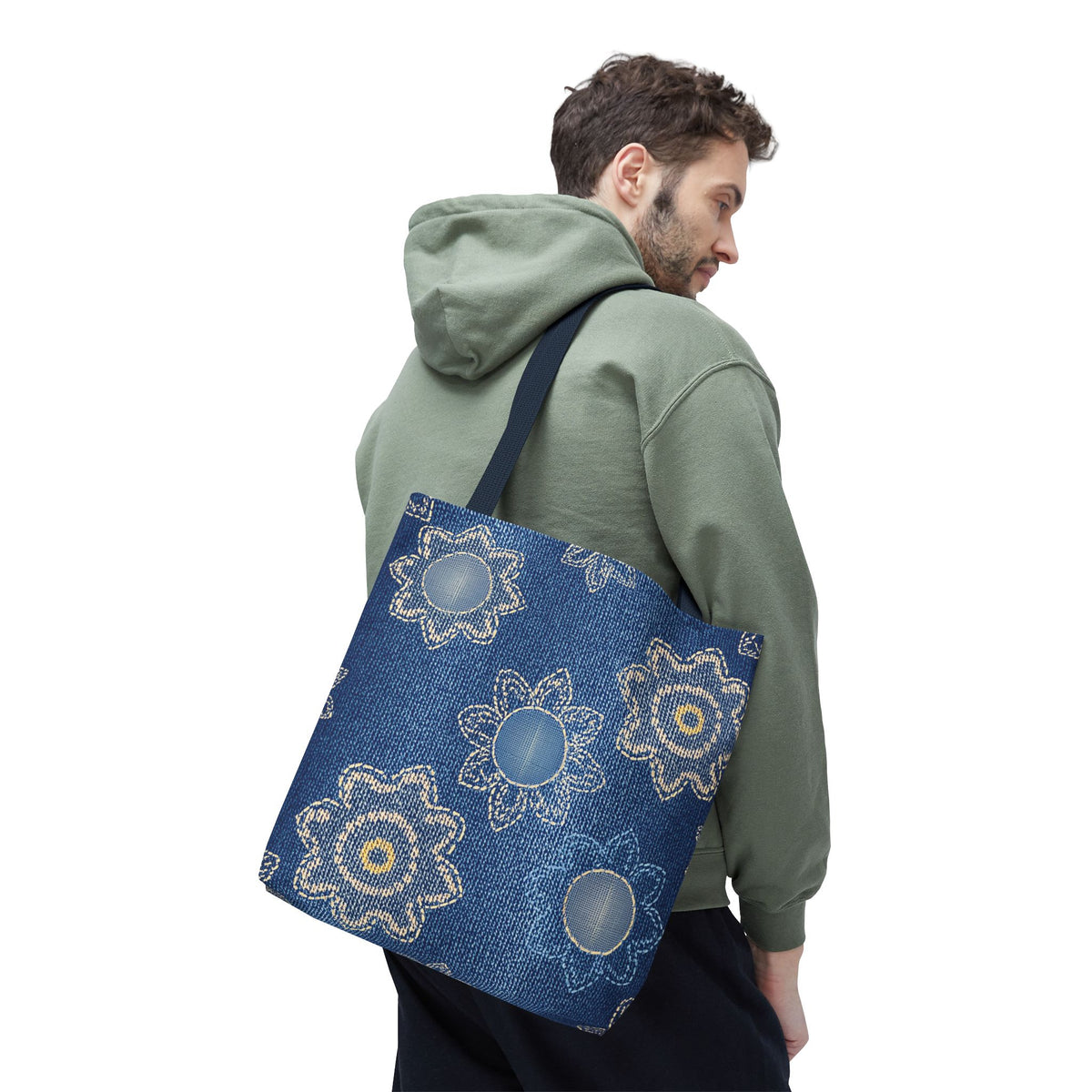 Denim Fabric Imitation Print Unisex Canvas Bag Poly Spun 3 Sizes Tote Bag 121