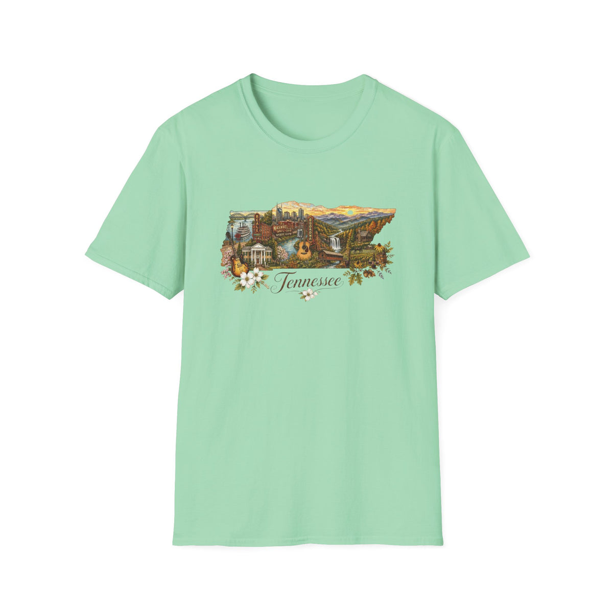 Tennessee Vintage State Map Graphic Design Unisex 100 Cotton Gildan T-Shirt