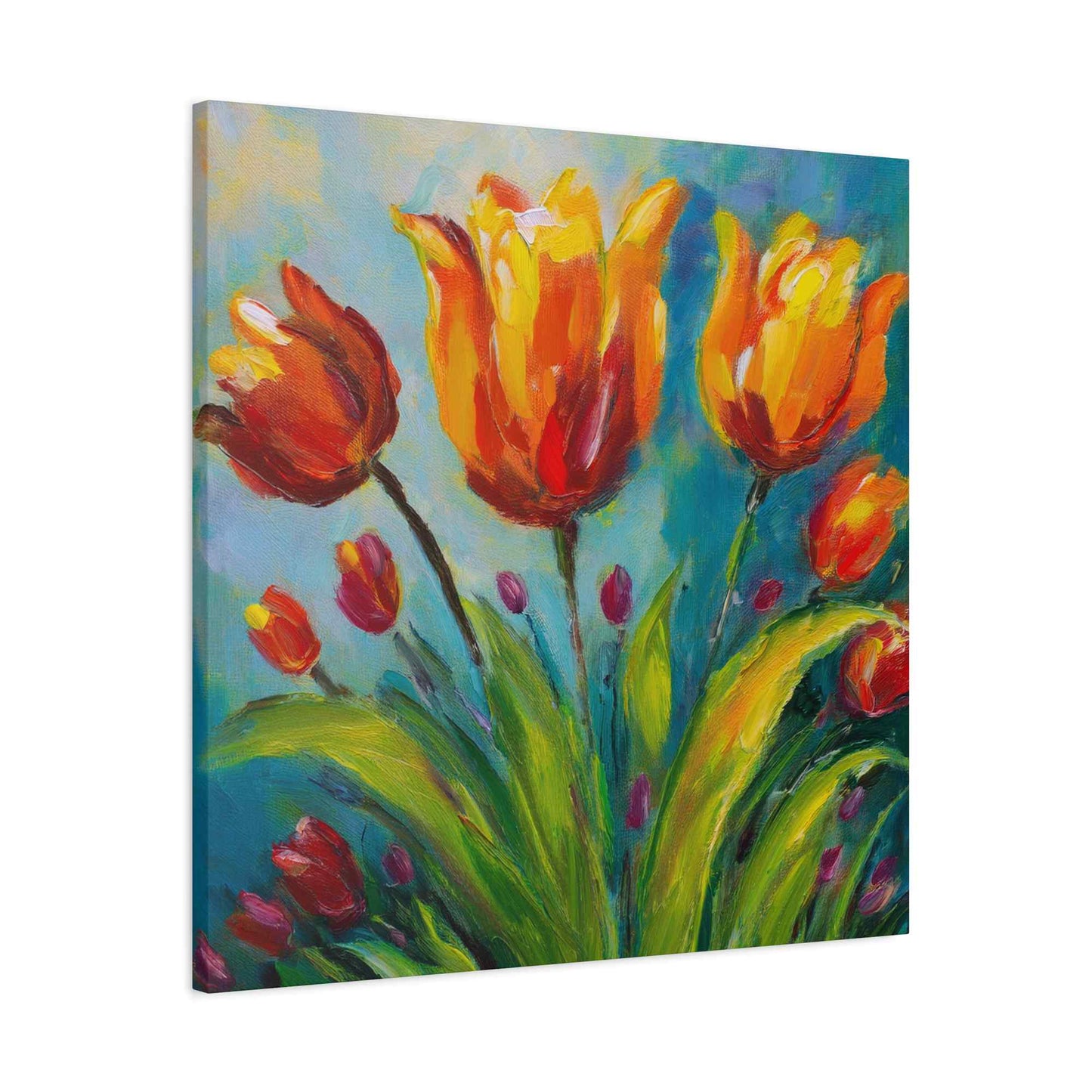 Tulips Print Canvas, Floral Oil Paint Print 20x20, 24x24, 30x30, 32x32, 36x36 Art Design Pine-Wood Inner Frame MC-143
