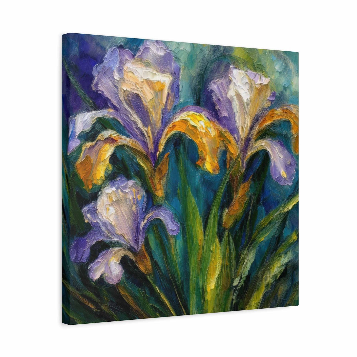 Irises Floral Print Canvas, Floral Oil Paint Print 20x20, 24x24, 30x30, 32x32, 36x36 Art Design Pine-Wood Inner Frame MC-183