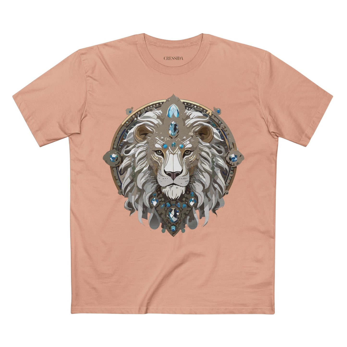 Lion Graphic Unisex 100 Cotton Tee With Unique Animal Golden Medallion Art Design 56