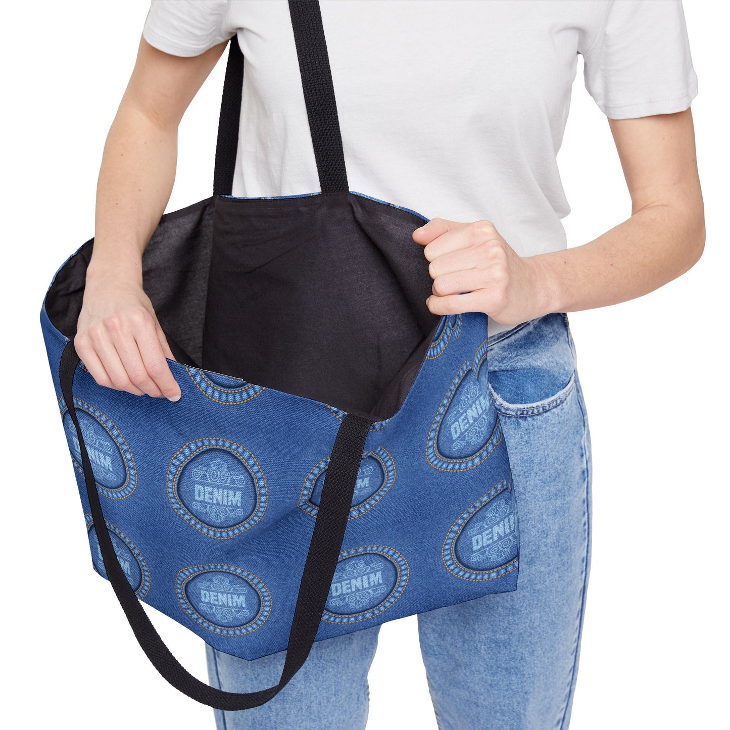 Denim Print Yoga Bag High-Quality 100% Spun Polyester 24x13 Canvas Gym Bag 25