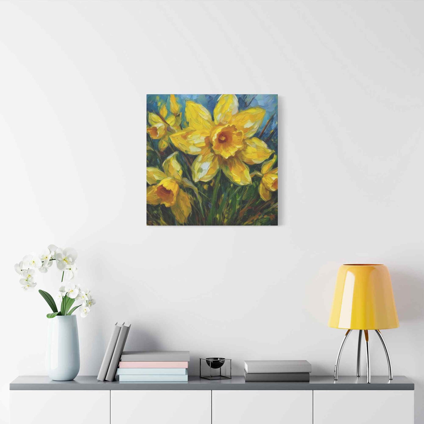 Narcissus Print Canvas, Floral Oil Paint Print 20x20, 24x24, 30x30, 32x32, 36x36 Art Design Pine-Wood Inner Frame MC-178