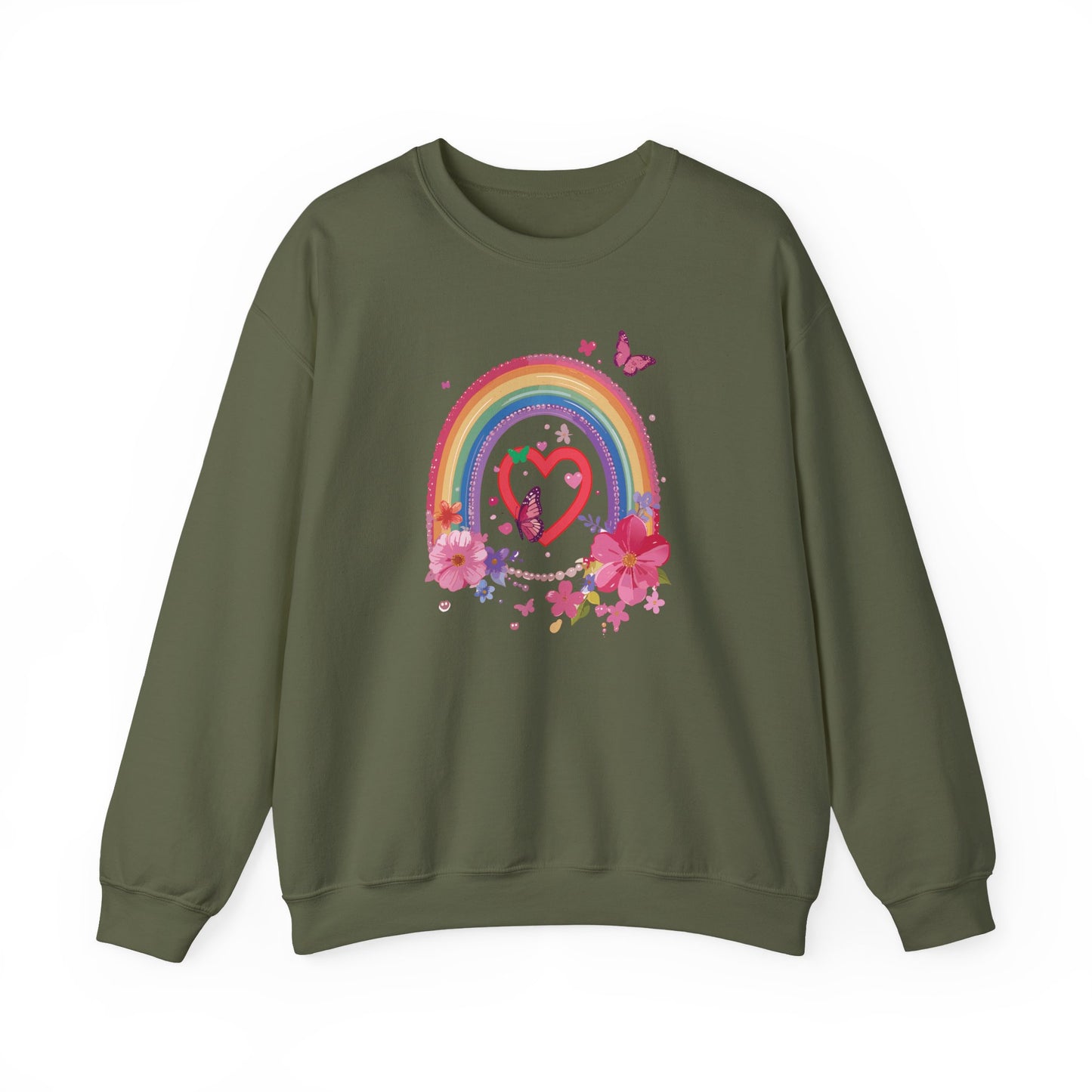 Rainbow Heart Sweatshirt, Floral Heart Sweatshirt, Floral Love Sweatshirt, Valentine's Day Sweatshirt, Rainbow Heart Floral Sweatshirt 112