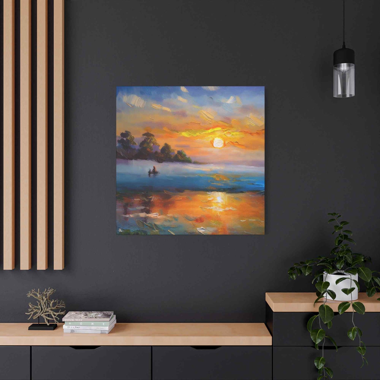 Sunrise Print Canvas, Oil Paint Print 20x20, 24x24, 30x30, 32x32, 36x36 Art Design Print Pine-Wood Inner Frame MC-43