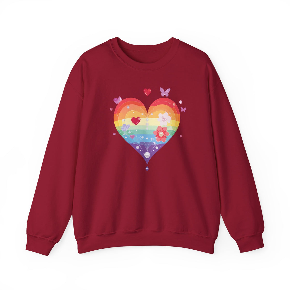 Rainbow Heart Sweatshirt, Floral Heart Sweatshirt, Floral Love Sweatshirt, Valentine's Day Sweatshirt, Rainbow Heart Floral Sweatshirt 115
