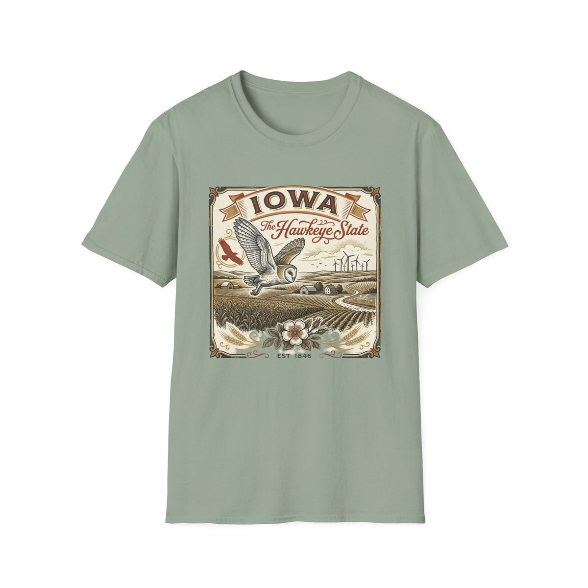 Iowa Hawkeye State Vintage Travel Tourist Graphic Design Unisex 100 Cotton Gildan T-Shirt