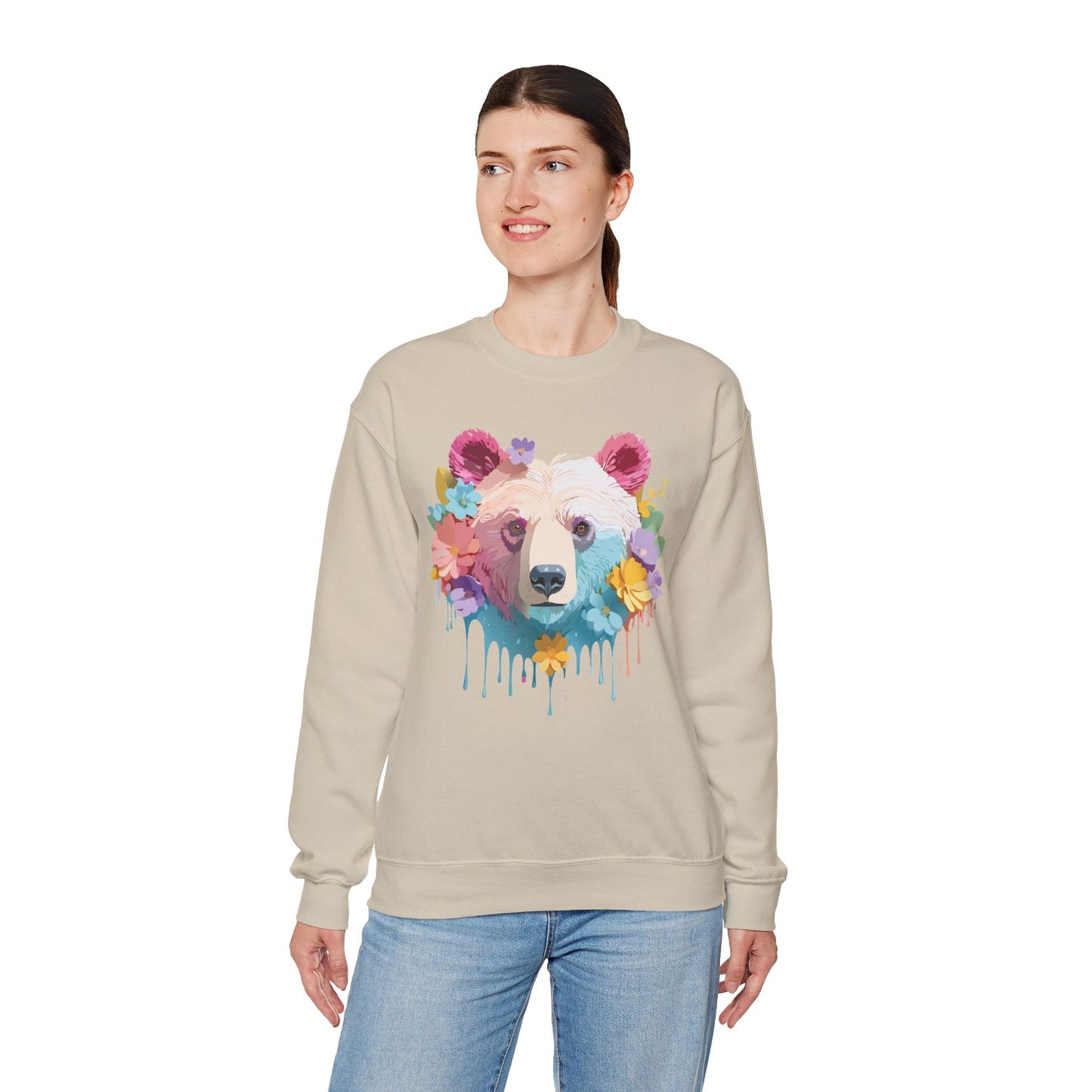 Unisex Floral Bear Sweatshirt Gildan 18000 Art Design Animals