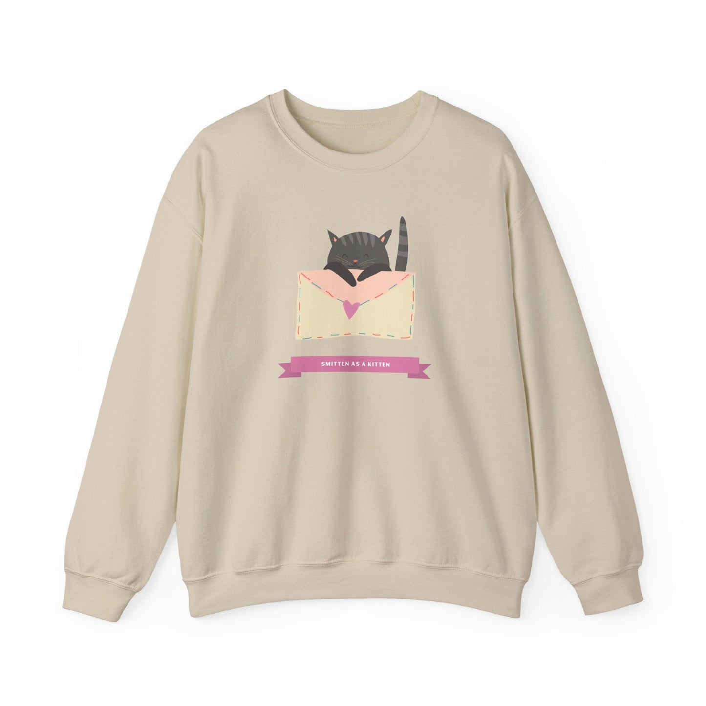 Cat Heart Sweatshirt Love For Cat Lovers Unisex Crewneck Fifty Fifty Cotton Poly Blend Gildan 18000