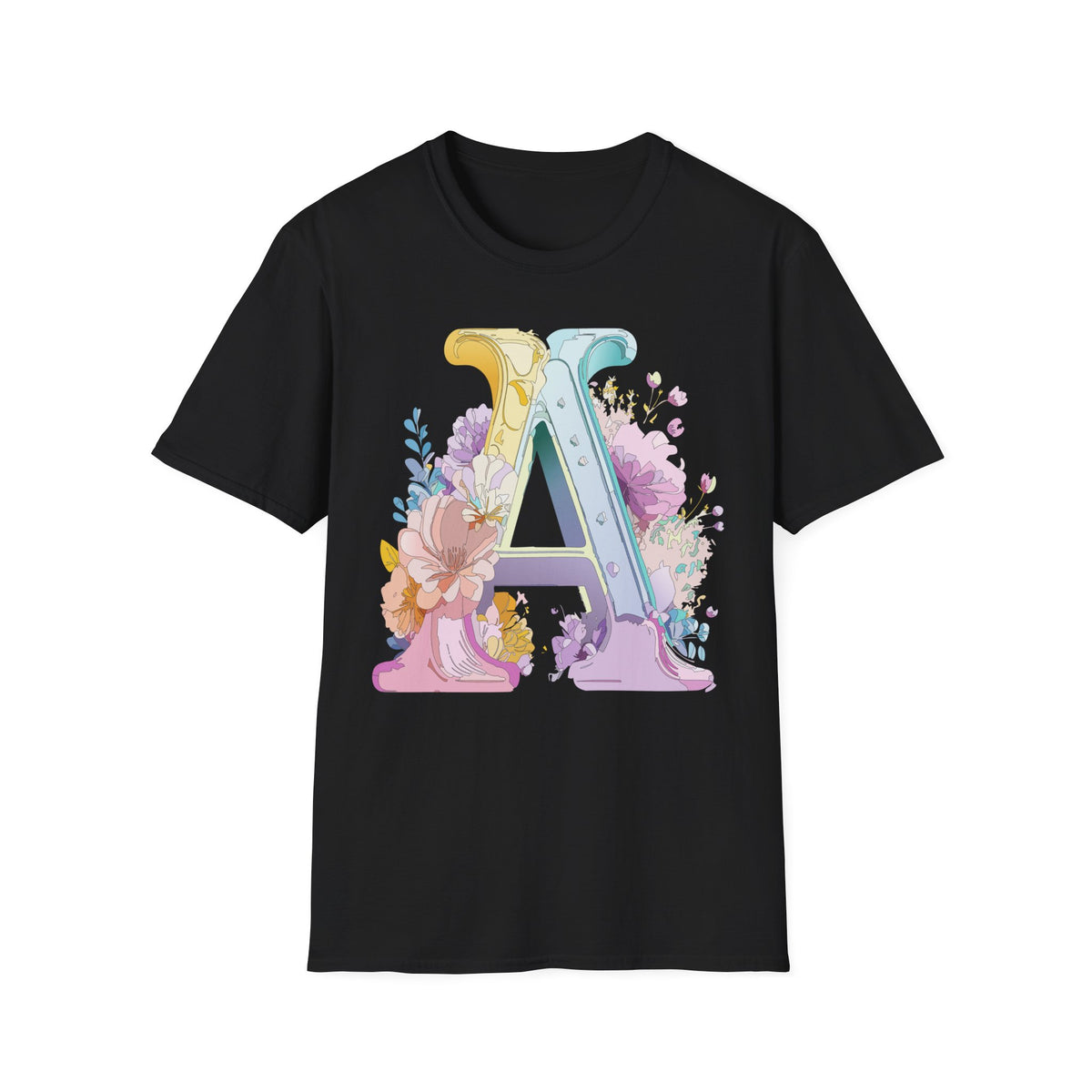 Floral Monogram A T-Shirt | Letter A Initial Tee, Botanical Alphabet Shirt