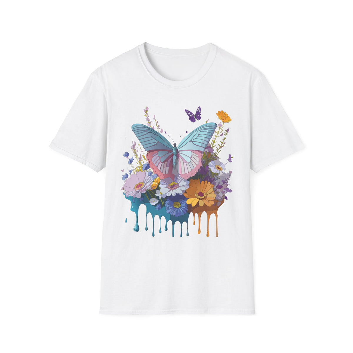 Butterfly Floral T-Shirt – Colorful Nature Garden Graphic Design Unisex 100 Cotton Gildan T-Shirt