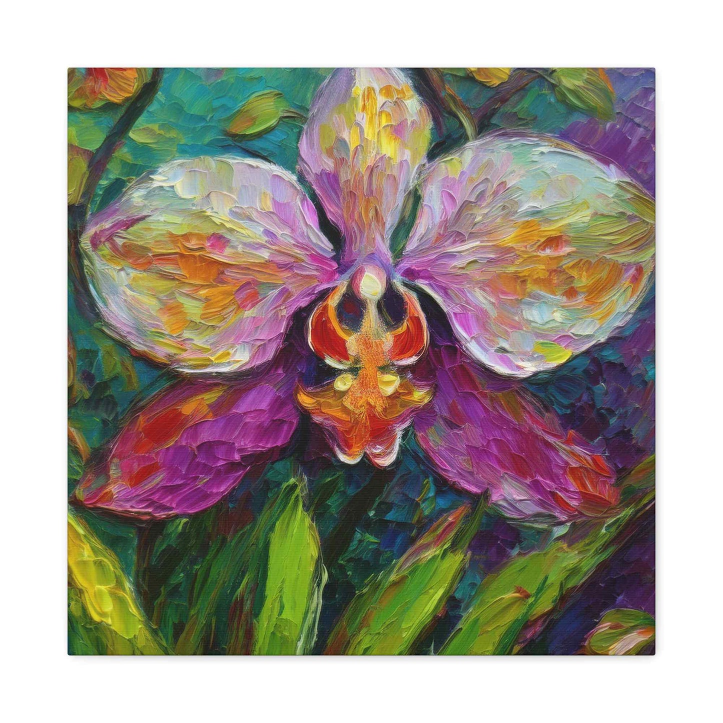 Purple Orchid Print Canvas, Floral Oil Paint Print 20x20, 24x24, 30x30, 32x32, 36x36 Art Design Pine-Wood Inner Frame MC-129