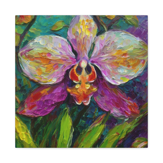 Purple Orchid Print Canvas, Floral Oil Paint Print 20x20, 24x24, 30x30, 32x32, 36x36 Art Design Pine-Wood Inner Frame MC-129