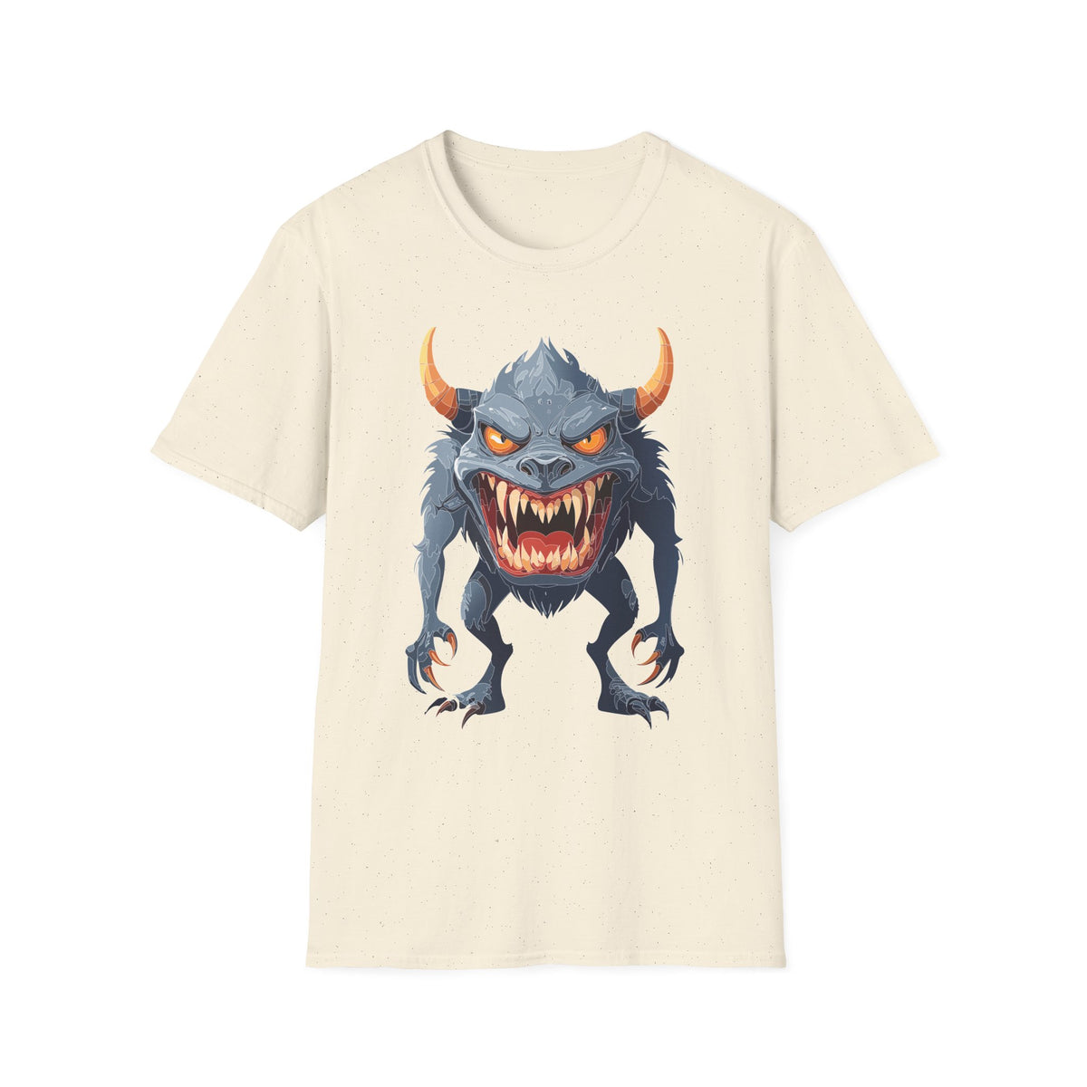 Demonic Monster Graphic T-Shirt — Fierce Horned Creature Cartoon Graphic Tee Unisex 100 Cotton Gildan T-Shirt