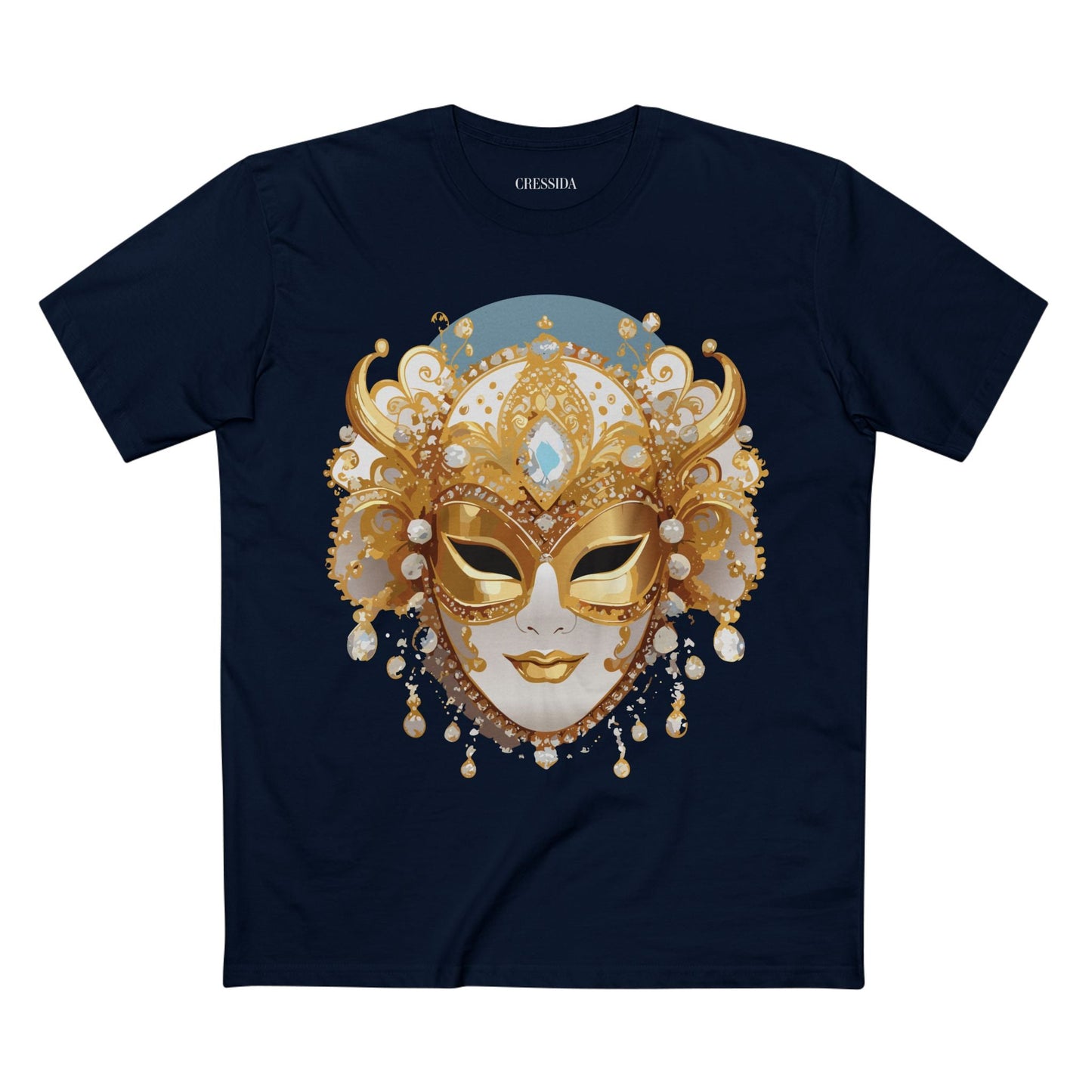 Carnival Mask Graphic T-Shirt Unisex 100 Cotton With Antique Gold Art Design Tee 17