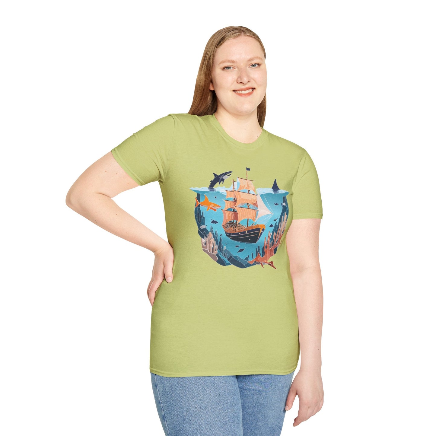 Ocean Tee Shirt Unisex Softstyle 64000 U Boat Design 100 Percent Ring Spun Cotton Tee