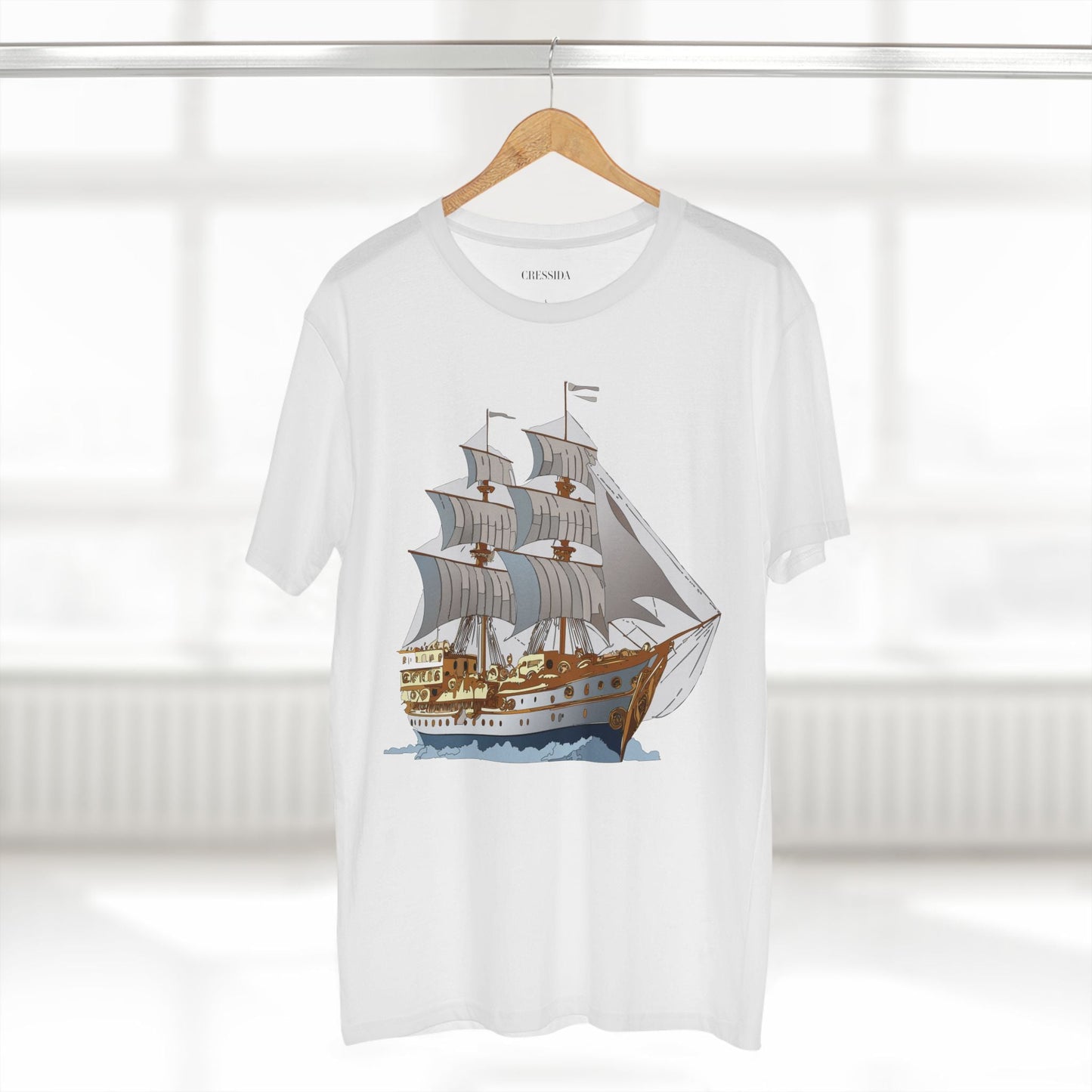 Ship Graphic Unisex 100 Cotton T-Shirt with Gold Frigate Art Design 12