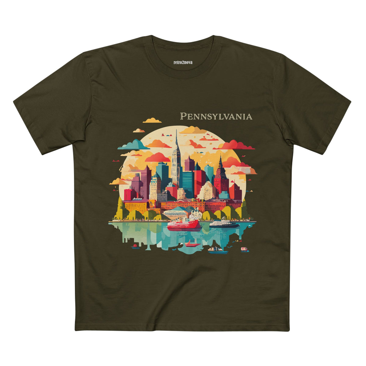 Pennsylvania Skyline tee | Cityscape illustration, river reflection