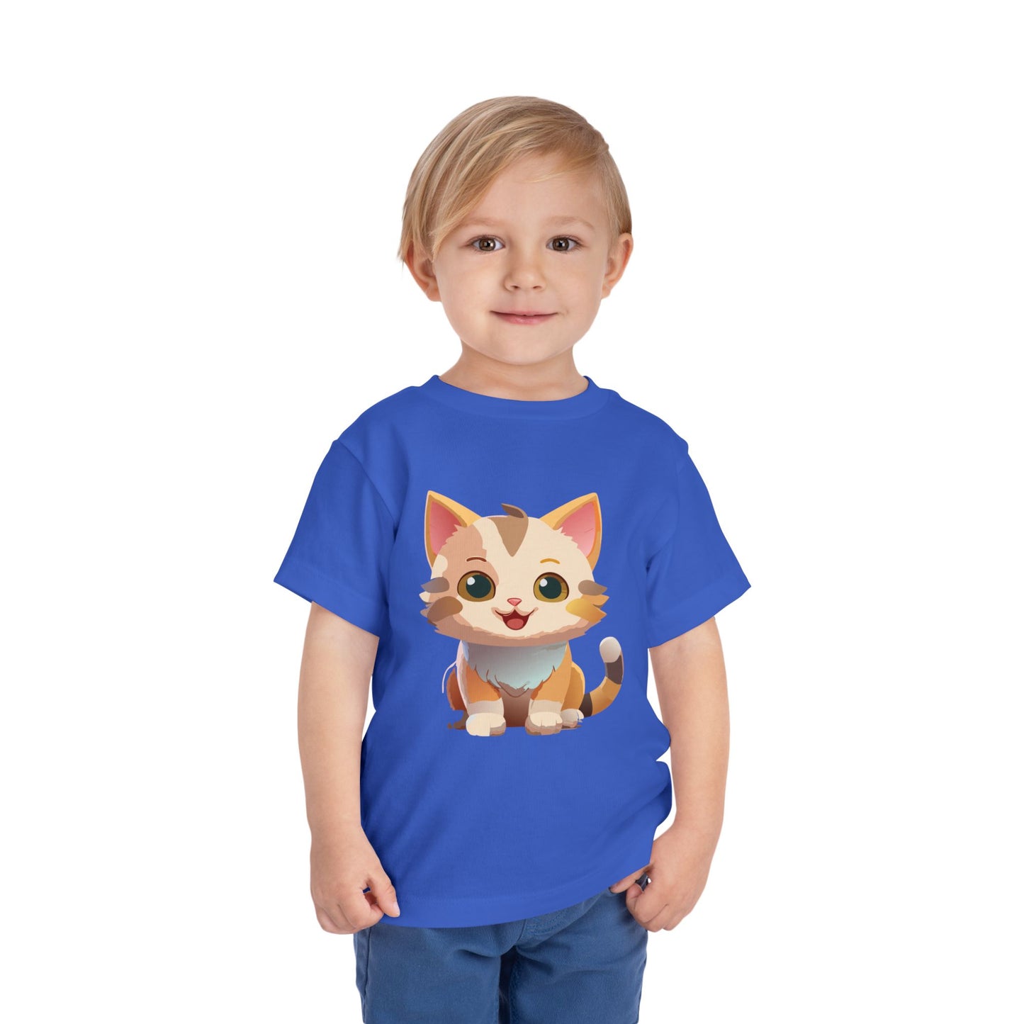 Cute Cat Toddler Short Sleeve Tee - Adorable Kitty Graphic Tee for Kids (2T-5T)