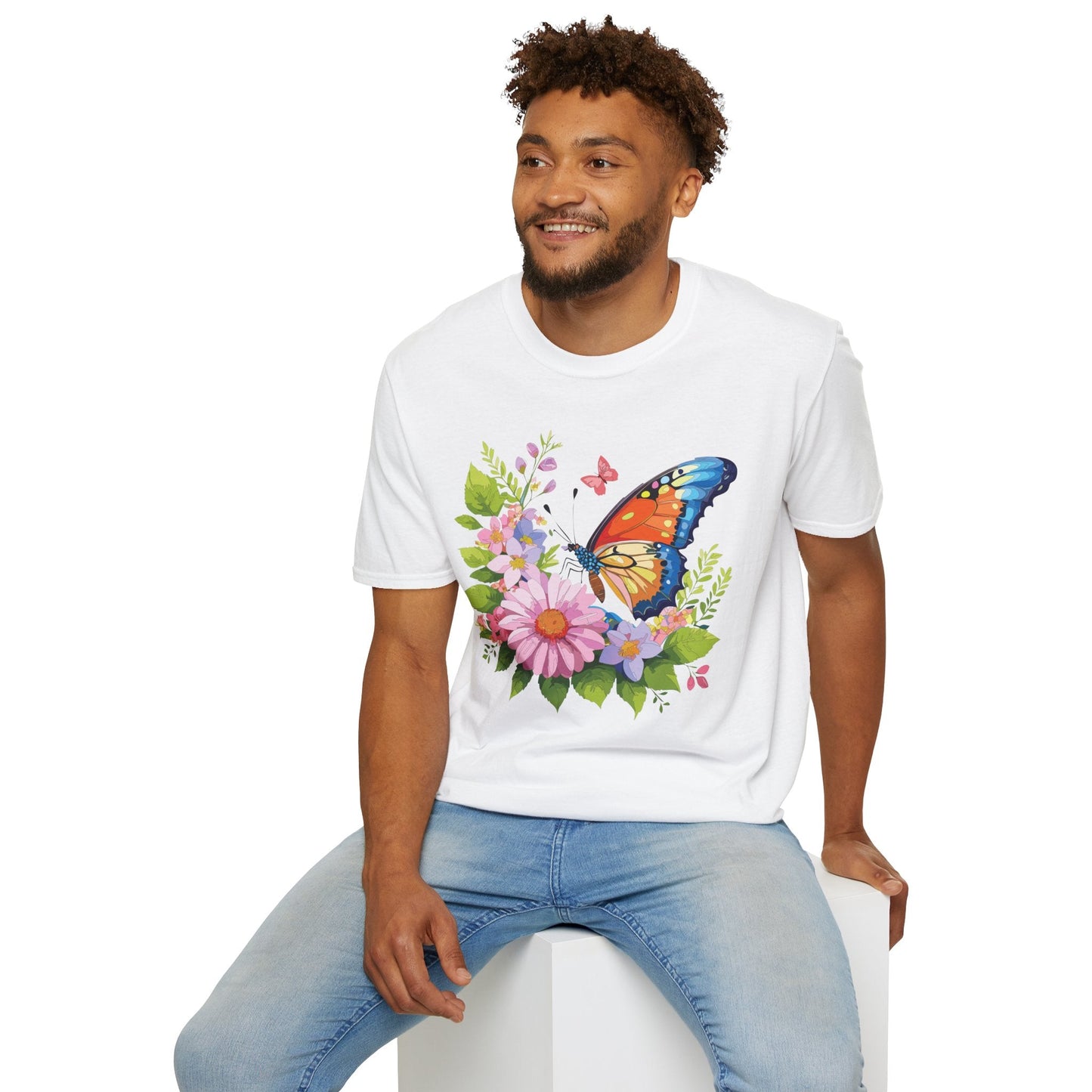 Butterfly T Shirt Unisex Short Sleeve Gildan Softstyle 64000 Monarch Butterfly Design Graphic