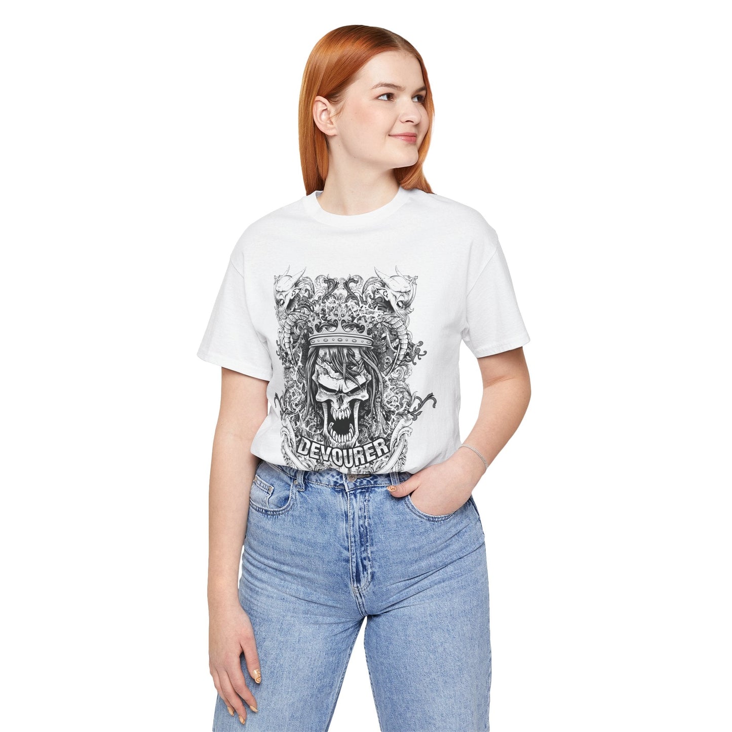 Gothic Skull Illustration Graphic Unisex Cotton T-Shirt r13