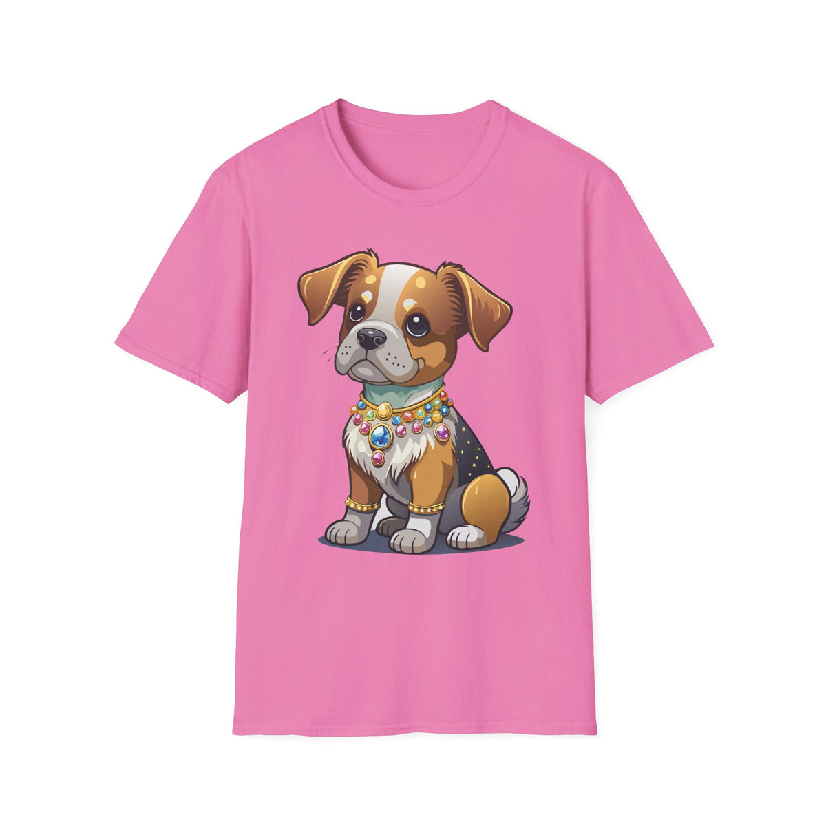 Cute Cartoon Puppy T-Shirt | Colorful Beaded Collar Dog Tee