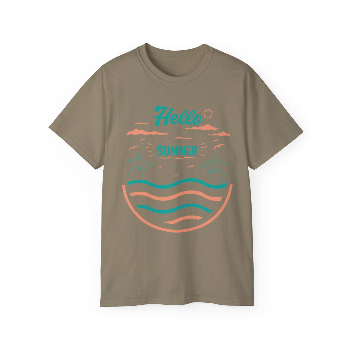Hello Summer Beach Waves T-Shirt | Palm Tree Sunset Tee