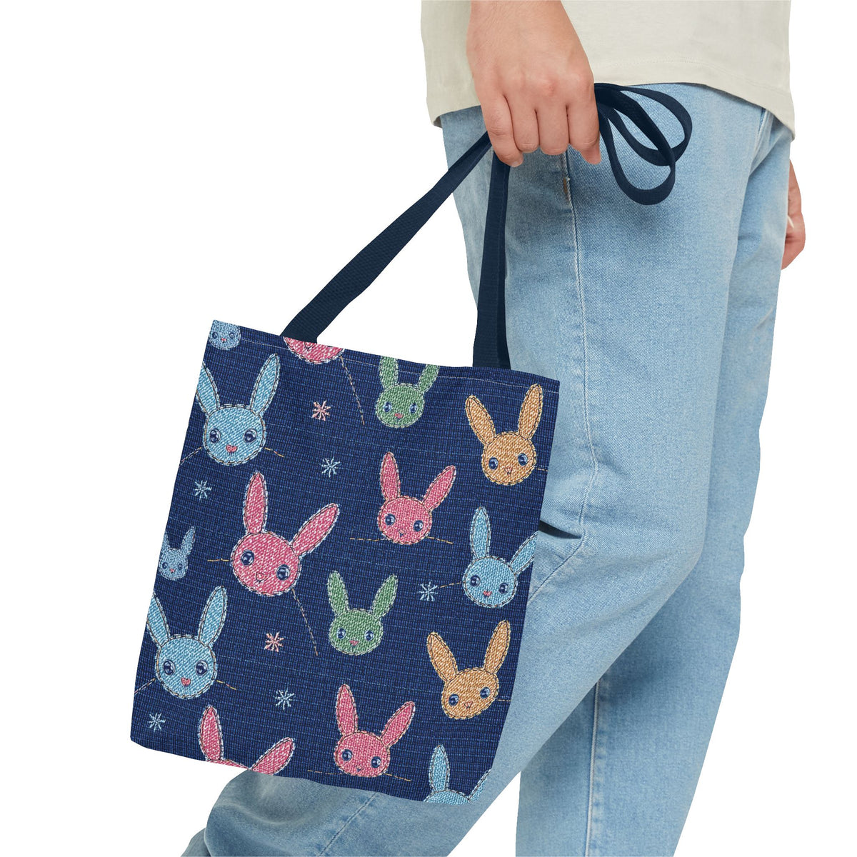 Denim Fabric Imitation Print Unisex Canvas Bag Poly Spun 3 Sizes Tote Bag 192-6