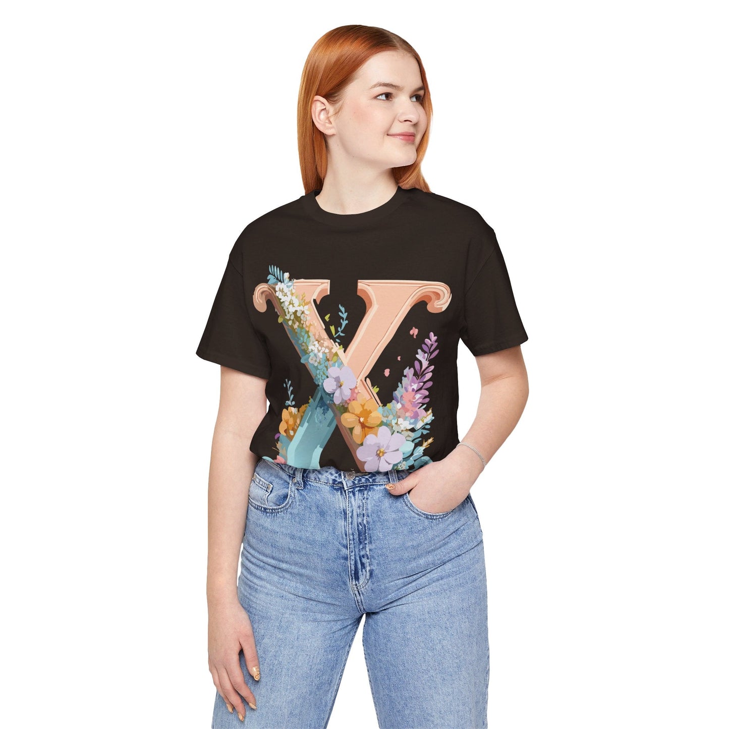 Letter X Shirt Graphic Tee Unisex Short Sleeve Vintage Inspired Adelpha Art Design