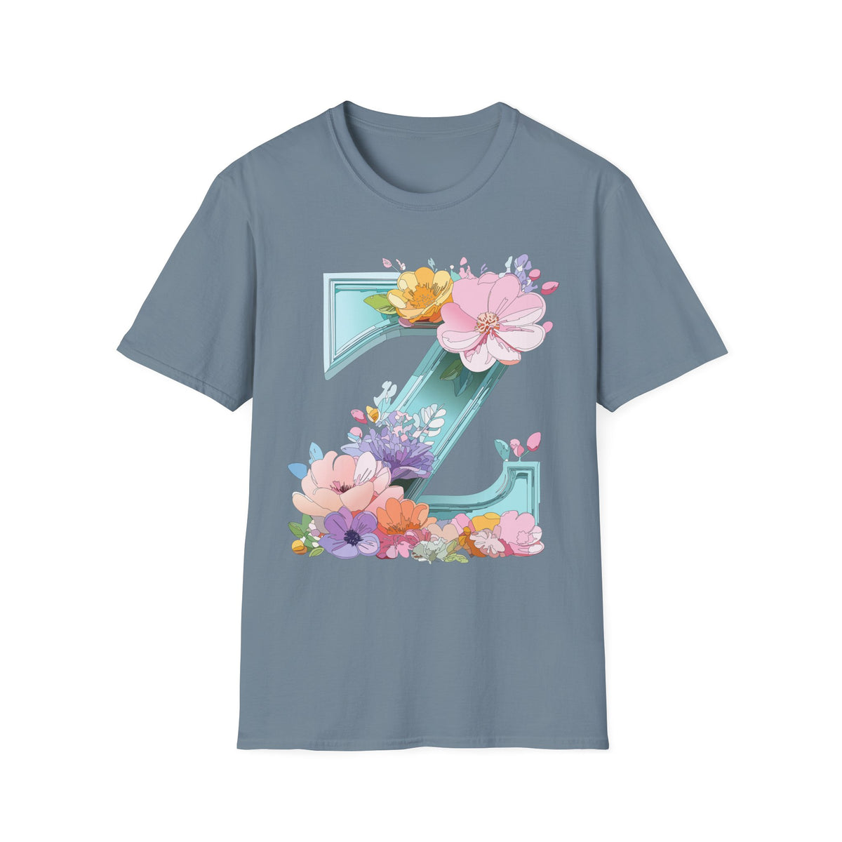 Floral Letter Z T-Shirt | Floral Initial Tee, Monogram Z Shirt