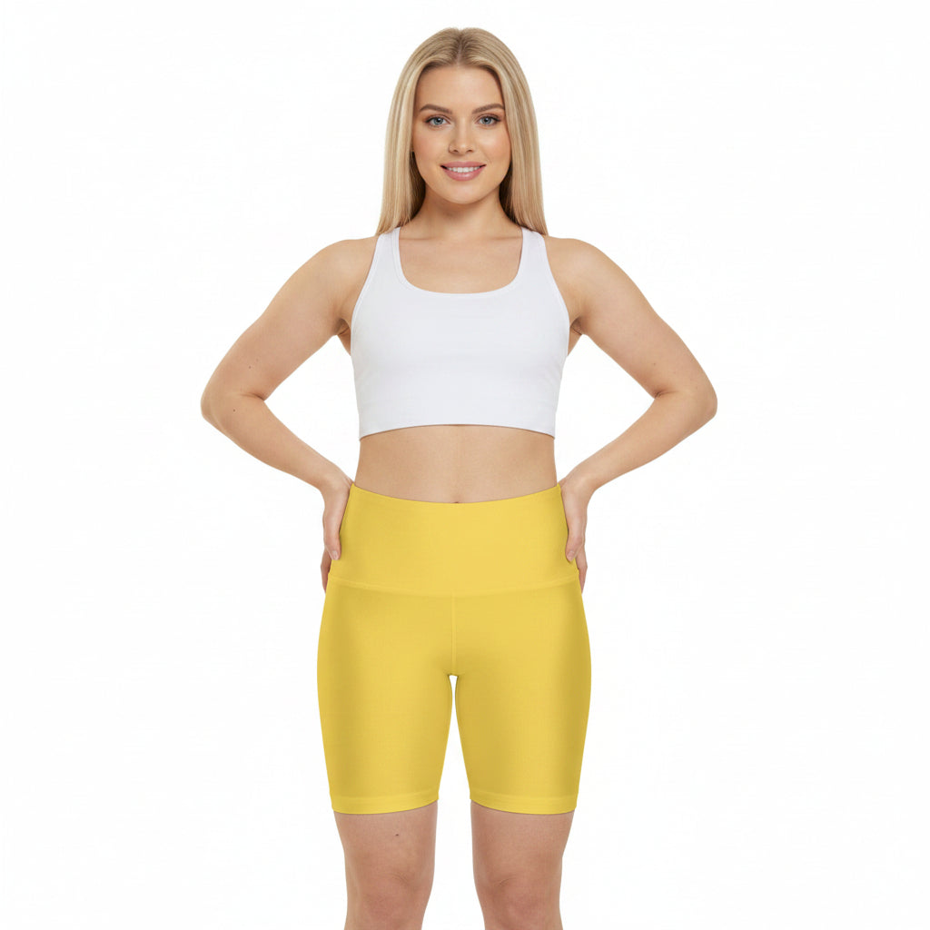 Yellow Gold Women's Workout Shorts — High-Waist Active Biker Shorts