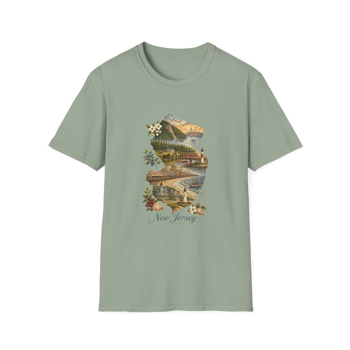 New Jersey Scenic Map T-Shirt — Vintage Travel Tourist Graphic Design Unisex 100 Cotton Gildan T-Shirt