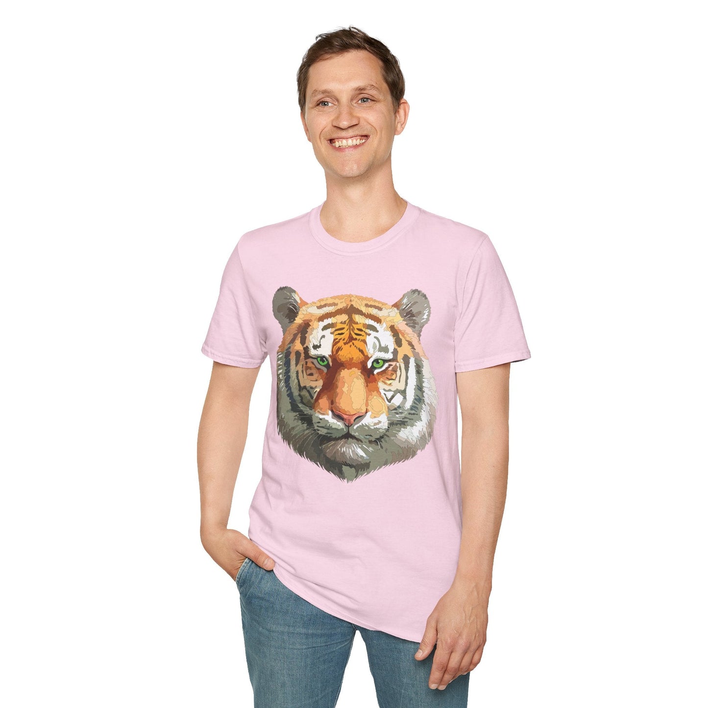 Tiger Print Shirt Unisex Animal Tee Gildan Softstyle 64000 Cotton Comfort