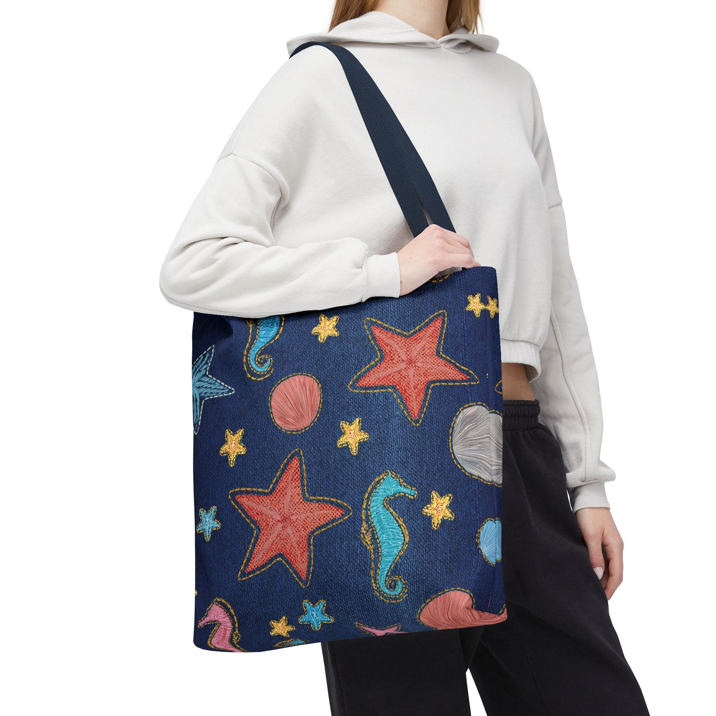 Denim Fabric Imitation Print Unisex Canvas Bag Poly Spun 3 Sizes Tote Bag 182-20