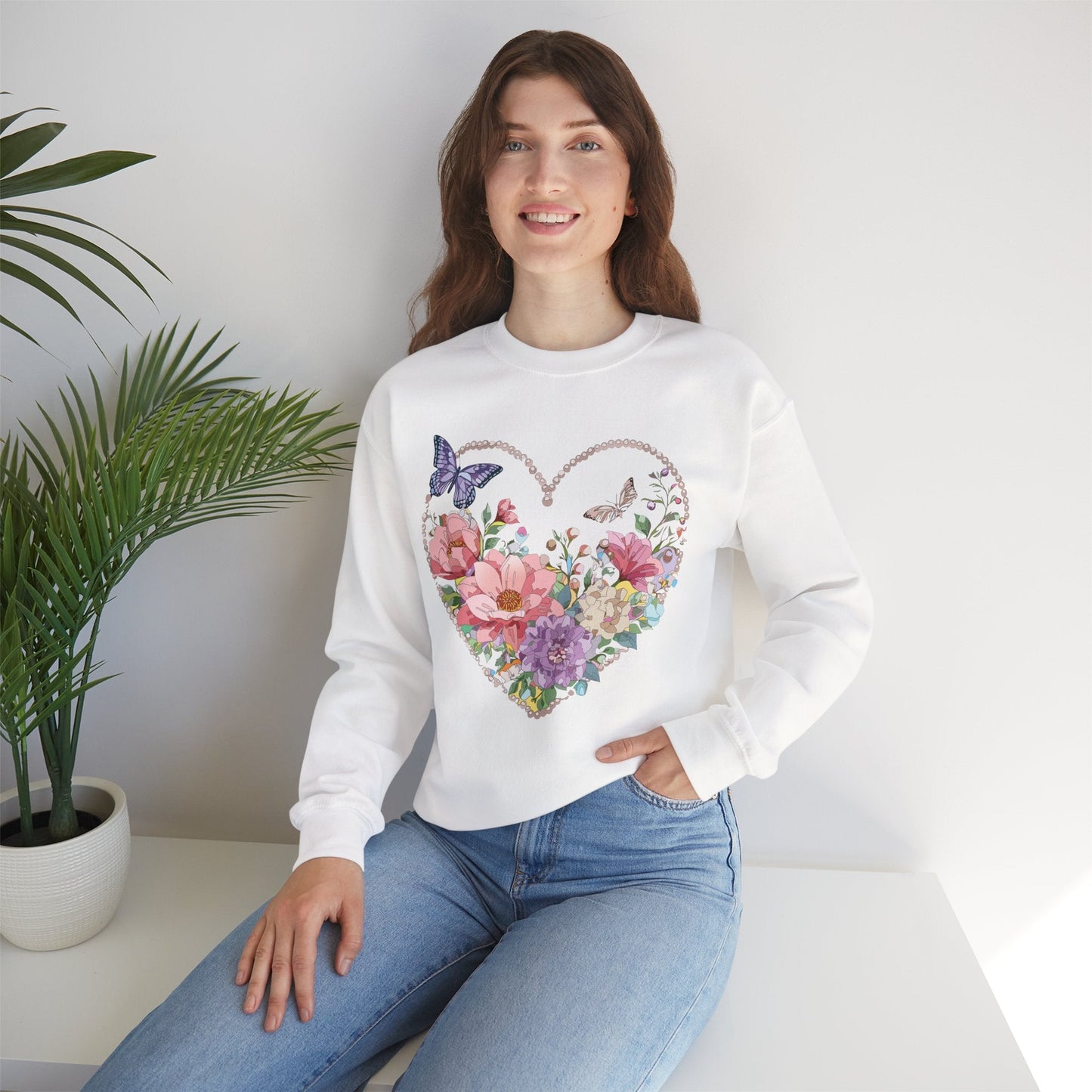 Floral Heart Sweatshirt Unisex Floral Love Crewneck Heavy Blend Gift For Valentine Day Cold Weather