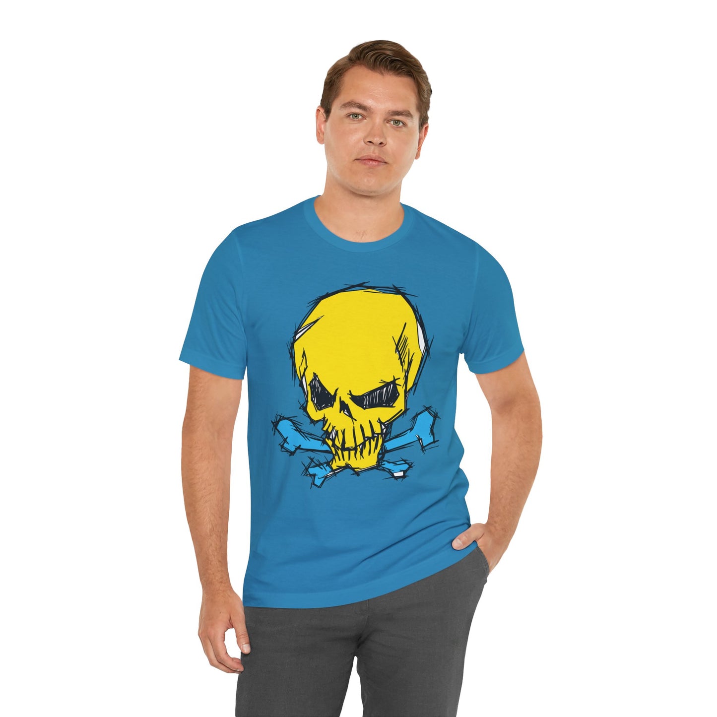 2-Yellow Skull Graphic Design Tee, Skull Shirt, Vintage Tees, Art Design T-Shirt, Vintage Graphic Tee, Art Shirts with Skulls
