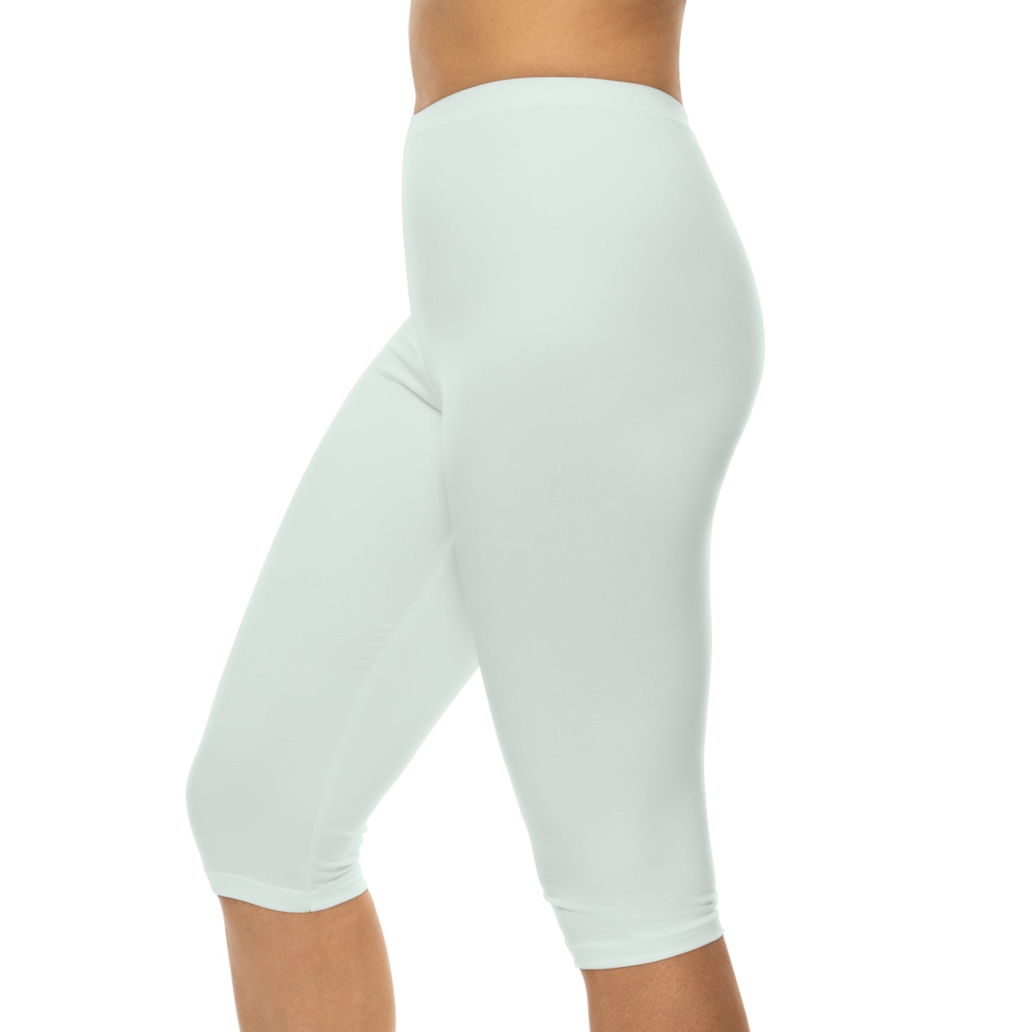 Mint Cream Color Women's Brushed Suede Poly Span Casual Capri Leggings XS-2XL