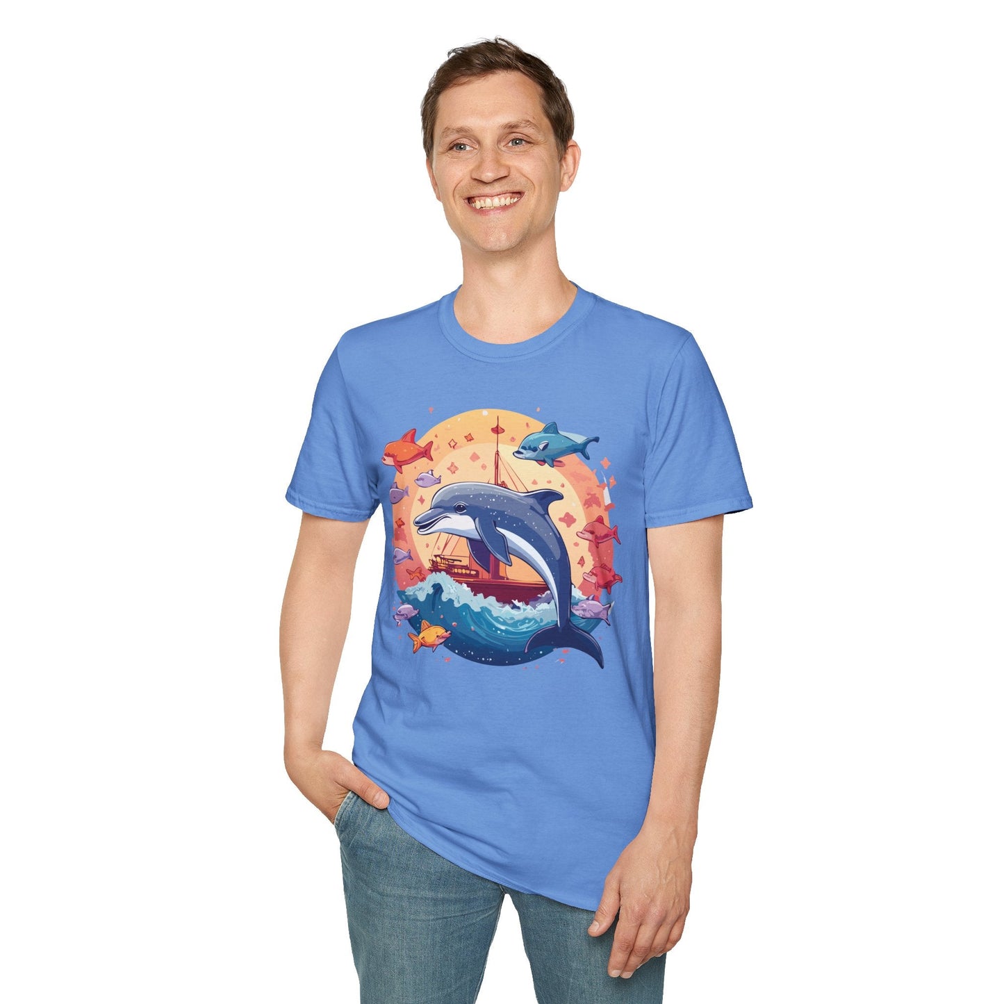 Dolphin Shirt Unisex Softstyle Cotton Tee 100 Percent Ring Spun Lightweight Breathable