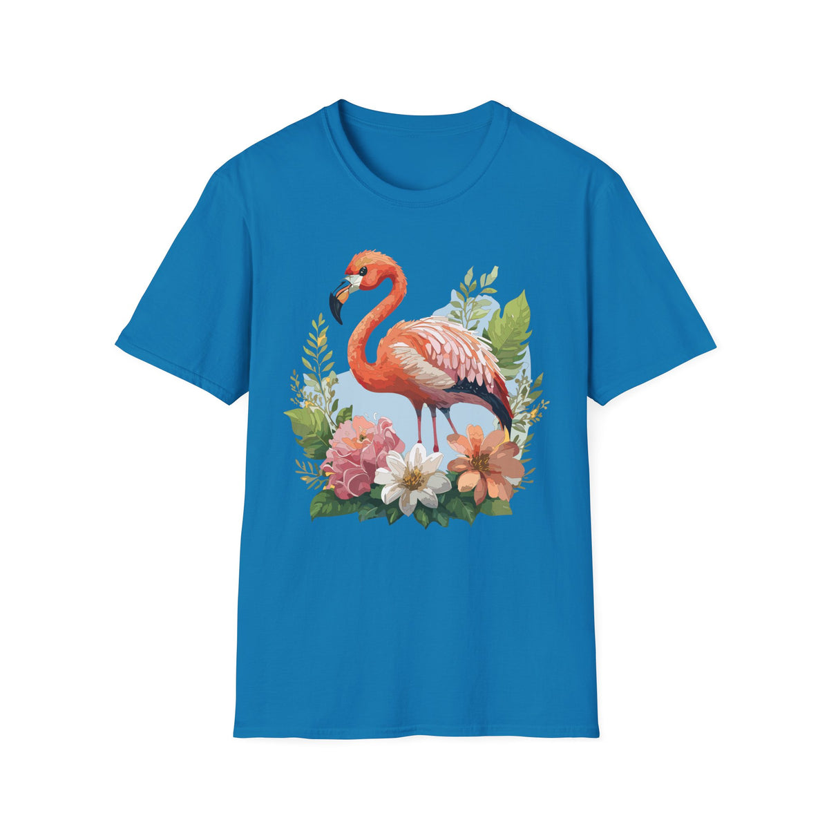 Pink Flamingo Illustration T-Shirt | Tropical Bird Floral Design